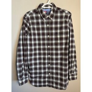 Chaps Button Down Shirt Mens Large Long Sleeve Plaid Stretch Preppy Western
